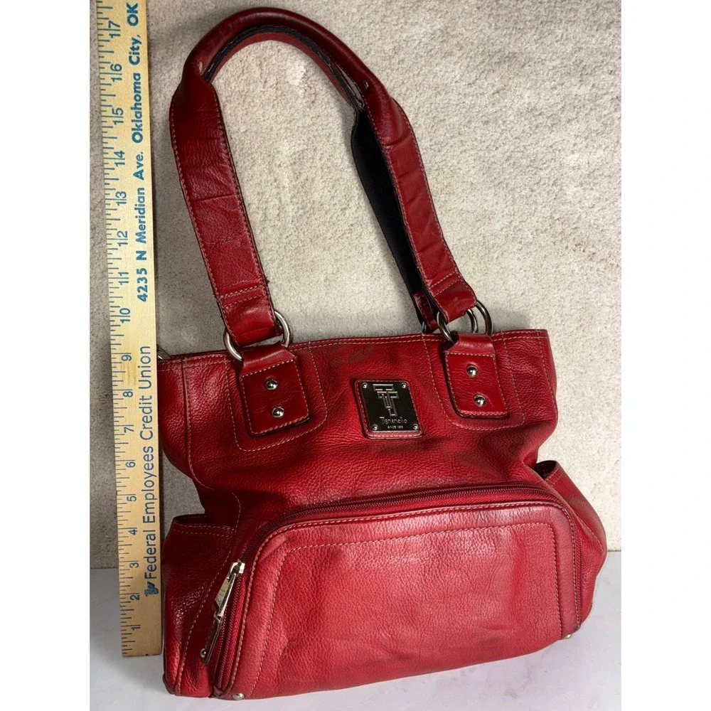 Vintage Tignanello Red Leather Shoulder Bag - Med- Pebbled Zip Top with Hang Tag